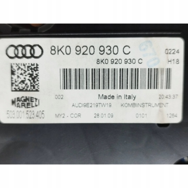 2009 AUDI A4 S4 B8 8K COMPTEUR COMPTEUR DE VITESSE 8K0920930C