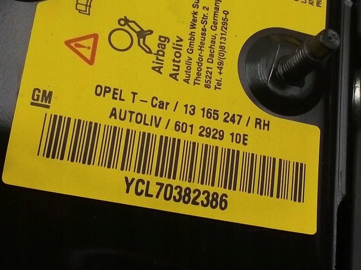 OPEL ZAFIRA B 2007 13165247 COUSSIN SÉCURITÉ LATÉRALE SIÈGES DROITE CÔTÉ