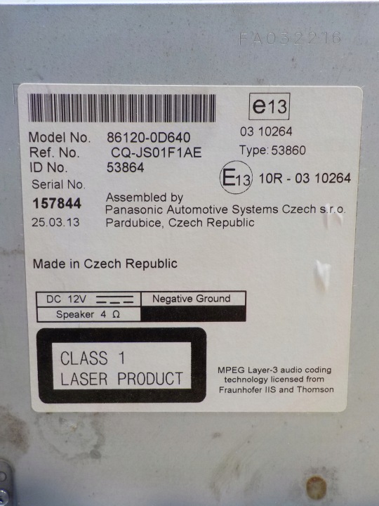 RADIO TOYOTA OE 86120-0D640