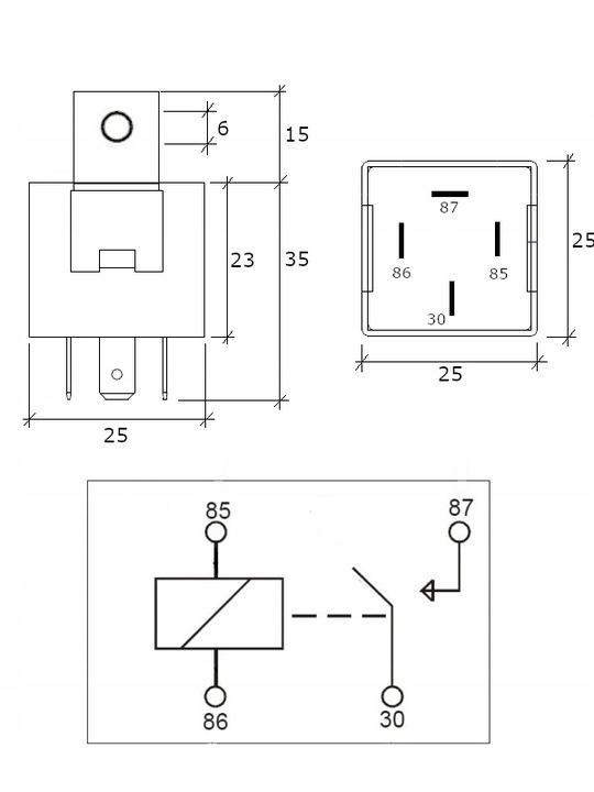 RELÉ CON BEZPIECZNIKIEM 4 PIN 12V 30A RANURA 