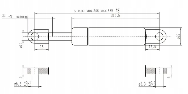RESSORT GAZEUSE L585 MM 1000N STABILUS