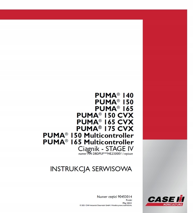 CASE PUMA 140, 150, 165 STAGE IV MANUAL REPARACIÓN POR POLSKU 