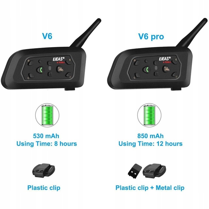 2 PIEZAS EJEAS V6 PRO INTERKOM PARA MOTOCICLETA BLUETOOTH 5.0 SLUCHAWKI 1200M 850MAH 