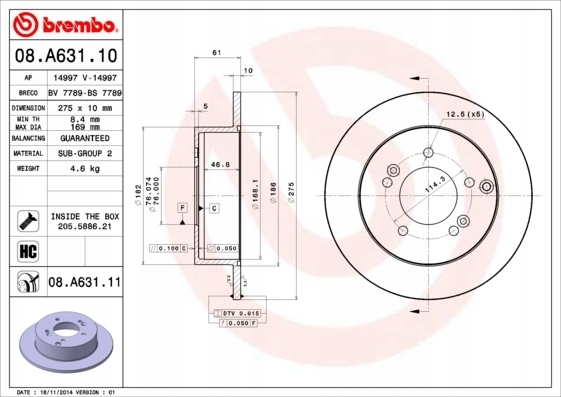 DISCO DE FRENADO BREMBO 08.A631.11 