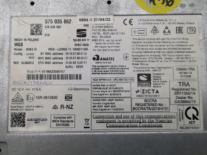 MODULE LECTEUR DE CARTE NAVIGATION SEAT ATECA 575035862 NEUF ORIGINAL