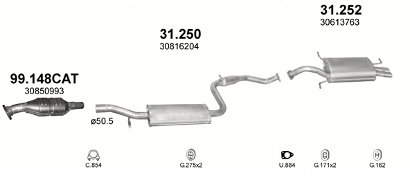 POLMOSTROW SILENCIEUX VOLVO V40 2.0 96-00 ARRIÈRE