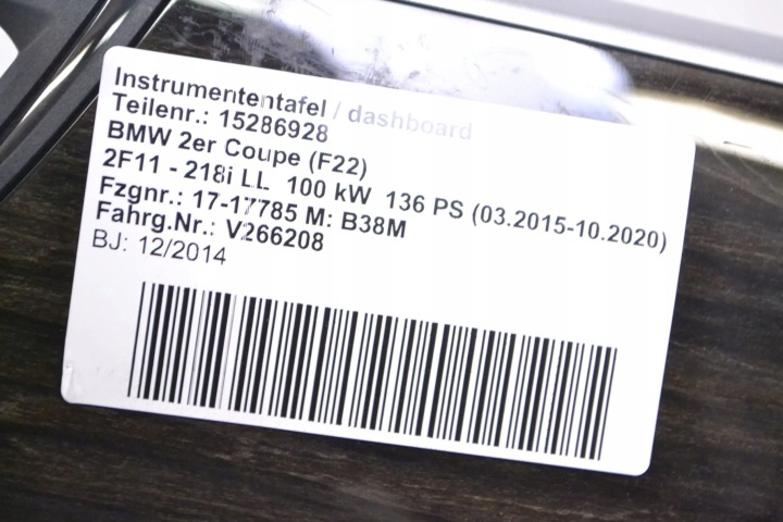 BMW 2 F22 F23 2015 POIGNÉE SUR GODET TABLEAU DE BORD INSTRUMENTATION