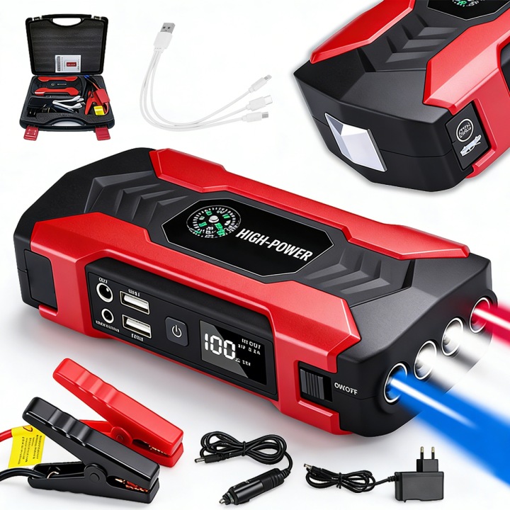 JUMP DÉMARREUR CAR BOOSTER DÉMARRAGE POWERBANK LED 28000MAH 12V800A KIT
