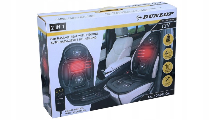 ALFOMBRILLA DE AUTOMÓVIL CALEFACCIÓN CON MASAZEM AL ASIENTOS 12V CONTROL REMOTO CON REGULACIÓN DUNLOP 