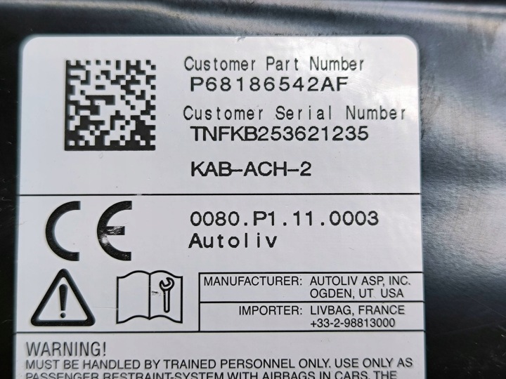 CHRYSLER PACIFICA 2017 GAUCHE CÔTÉ COUSSIN SÉCURITÉ AIRBAG CHRONIACA