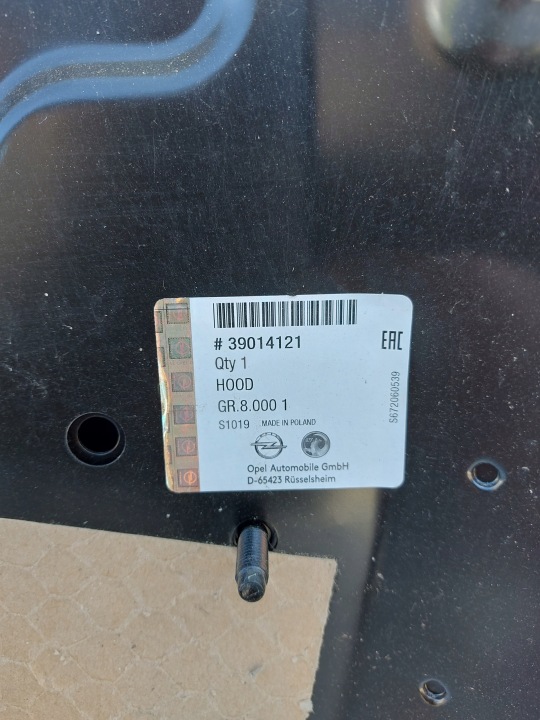 CAPOT OPEL ASTRA J IV 2010-2015 COUVERCLE MOTEUR NEUF ORIGINALE 39014121