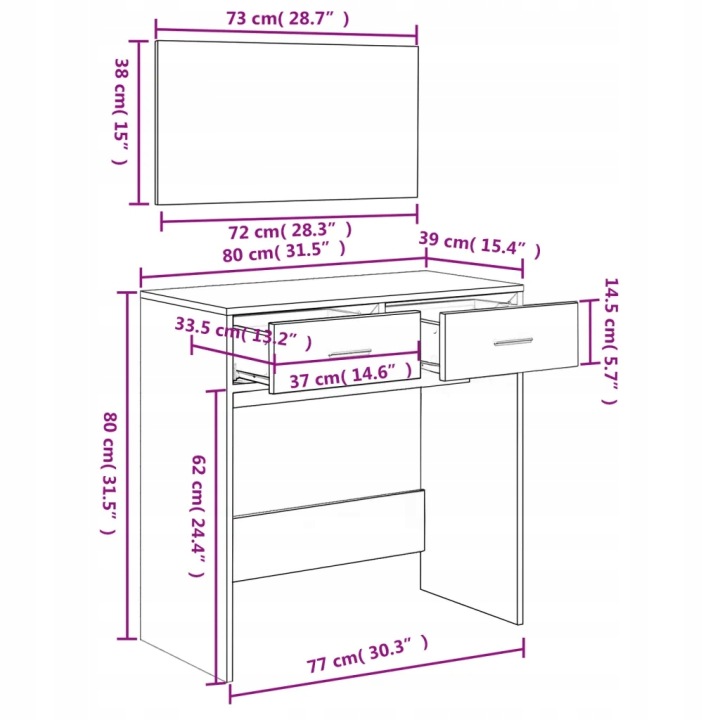 VIDAXL TOALETKA AVEC LUSTREM, DAB SONOMA, 80X39X80 CM