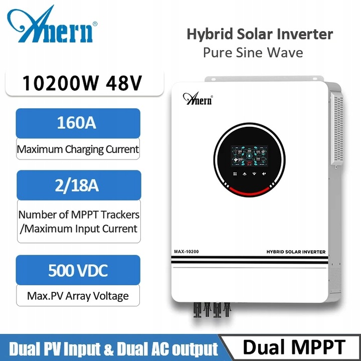 10kW Inwerter solarny 10200W off-grid on-grid hybrydowy 48V dual 2 x MPPT