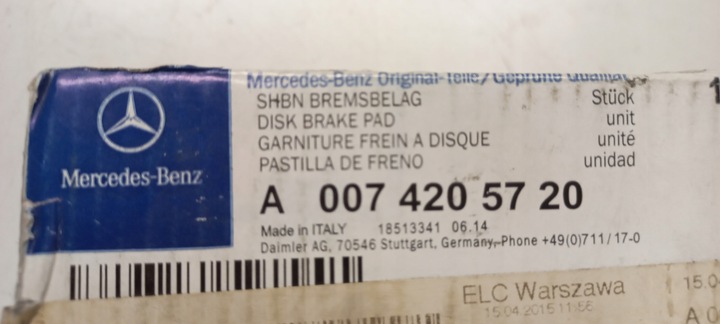 ZAPATAS DE FRENADO PARTE DELANTERA MERCEDES W204 W212 A 0074205720 