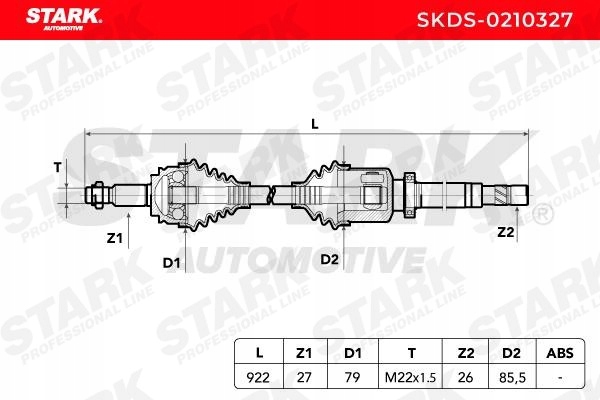 ARBRE DE TRANSMISSION STARK SKDS-0210327 DROIT VERS RENAULT KANGOO EXPRESS (FW0/1)