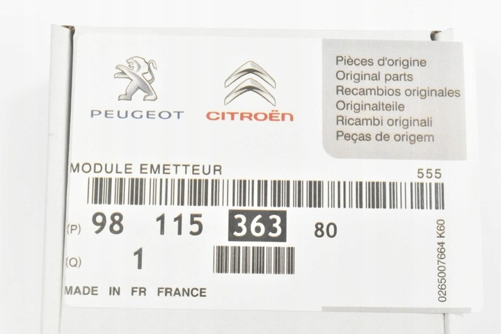 SENSOR DE PRESIÓN TPMS 9811536380 CITROEN BERLINGO 