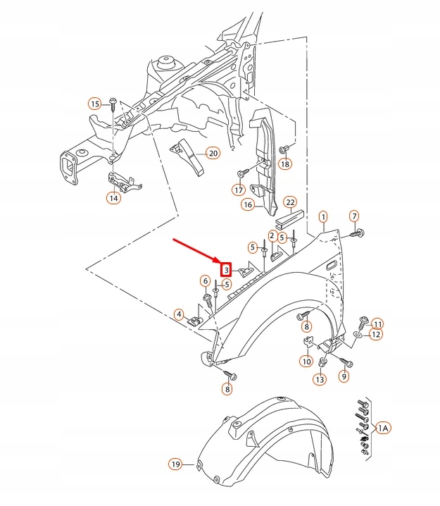 AUDI A3 8PA SPORTBACK CENTRAL SUPPORT GARDE-BOUE AVANT 8P0821467