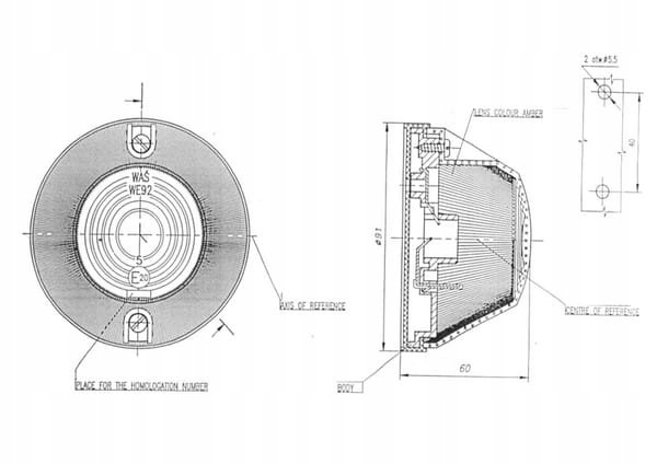 PHARE CONTOUR RONDE 12/24V POMARANCZOWA, PRZYKRECANA WAS