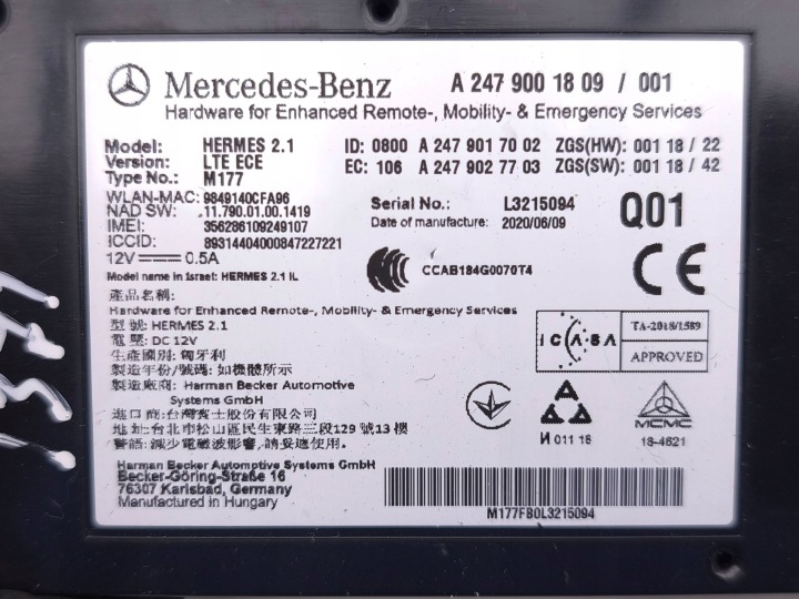 MERCEDES-BENZ GLE W167 2020 CONTRÔLEUR TÉLÉPHONE A2479001809