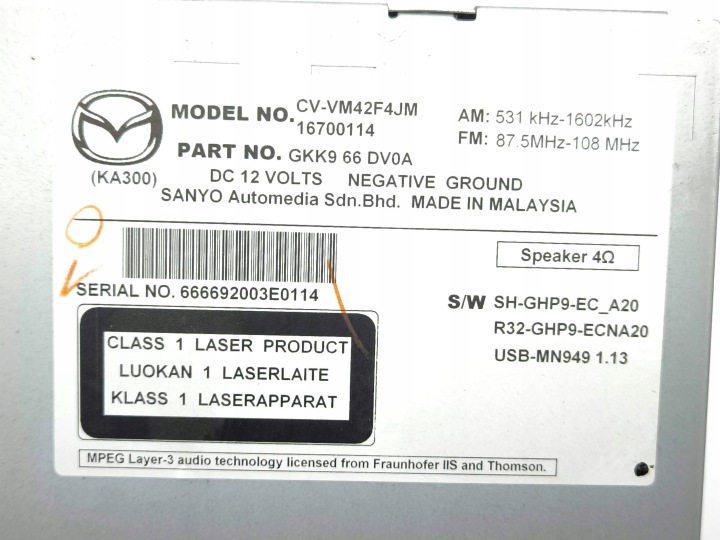 MAZDA CX-5 2013 STACJA MULTIMEDIALNA GKK966DV0A