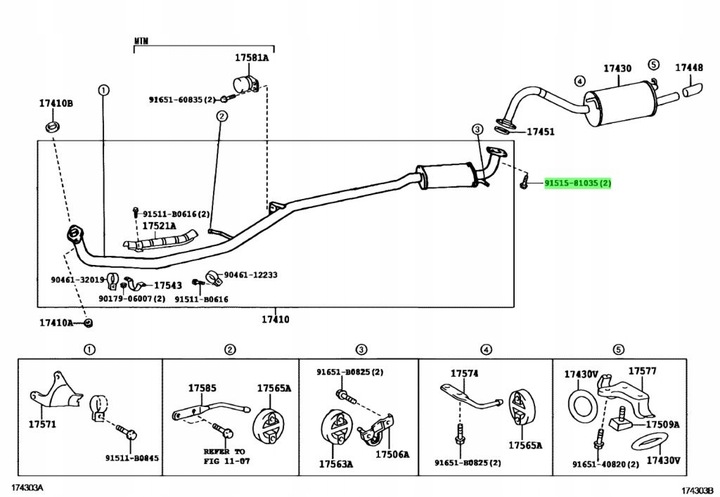 PERNO DE MONTAJE DE ESCAPE LEXUS IS200 IS300 SC430 OEM TOYOTA 