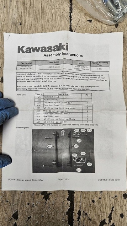 POIGNÉE FIXATION SAKW RAPIDE ASSEMBLAGE KAWASAKI VULCAN AVEC 99994-0523B