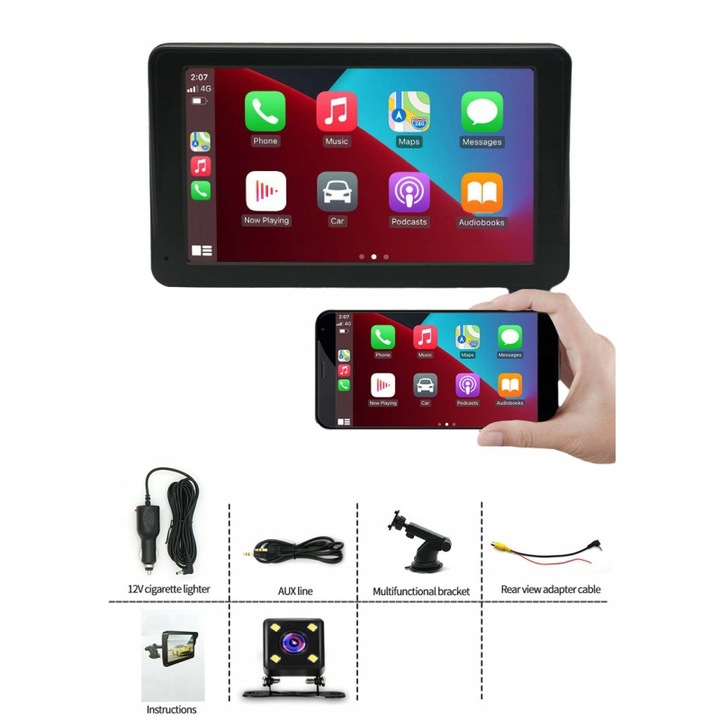 STACJA MULTIMEDIALNA TRANSPORTABLE PARA COCHE RADIO BEZPRZEWODOWY CARPLAY BT 