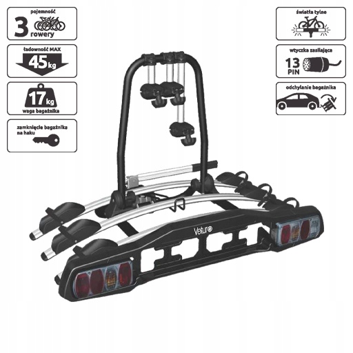 PLATAFORMA MALETERO AL BARRA DE REMOLQUE VETURO 3 BICICLETAS STEINHOF 