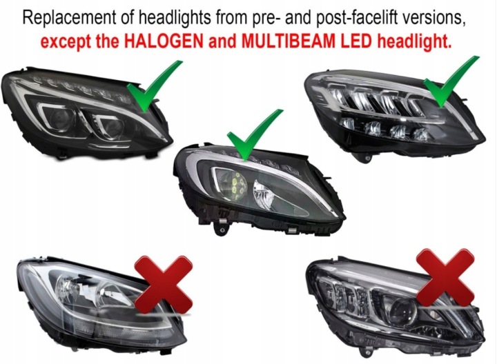 PROJECTEUR PHARE JEU VLAND COMPLET LED TUNING NOIR MERCEDES C-KLASA 205 14-22