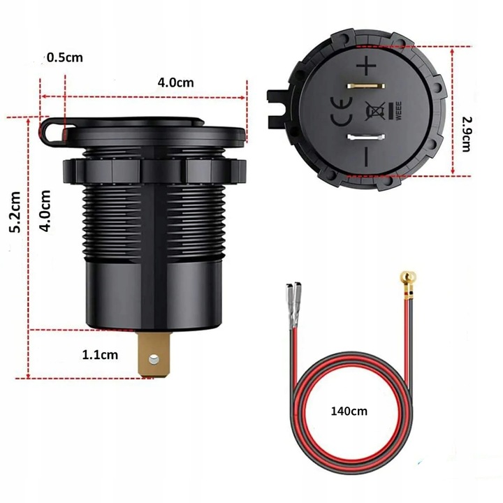 TRAGALUZ DISPOSITIVO DE CARGA MOTOCICLETA DE AUTOMÓVIL 3X USB VOLTÍMETRO 63W TYP-C PD 45W 