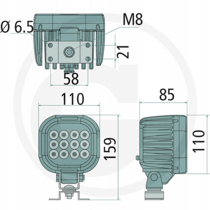 PROJECTEUR LED 7001 12/24V 110X85MM IP66/68 5830LM