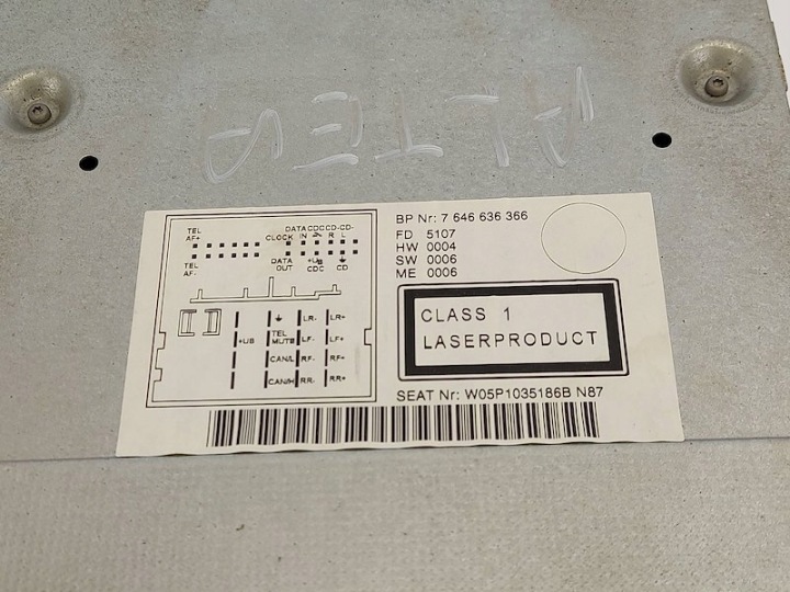 RADIO CD MP3 SEAT ALTEA 5P TOLEDO III LEON II 1035186B 7646636366 BLAUPUNKT