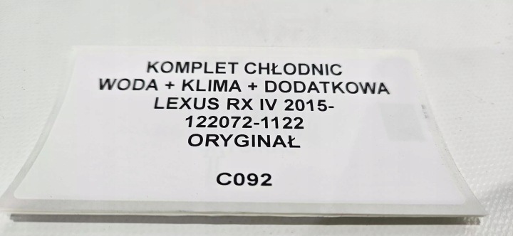ENSEMBLE RADIATEURS EAU CLIMATISATION SUPPLÉMENTAIRE LEXUS RX IV