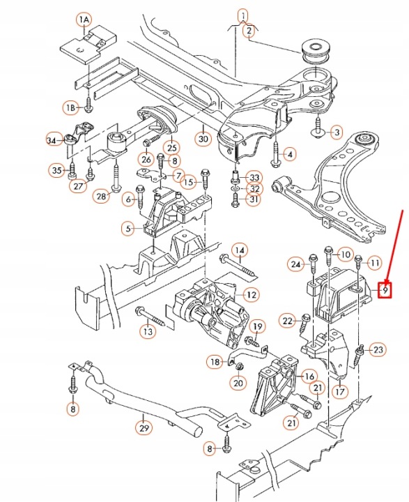 AUDI A3 8L GAUCHE SUPPORT BOÎTE DE VITESSES 1J0199555AJ ORIGINAL