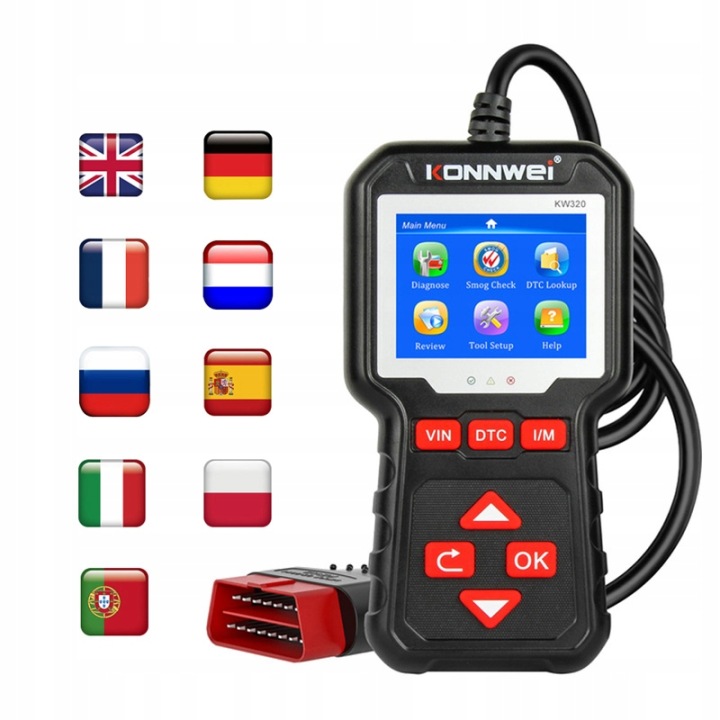 2 CV TESTEUR SKANER DIAGNOSTIC OBD2 KONNWEI KW320 CE MENU DANS J. POLSKIM