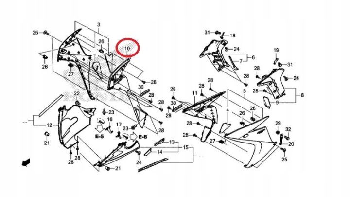 HONDA CBR650F REMPLISSAGE PARE-SOLEIL DROITE CÔTÉS