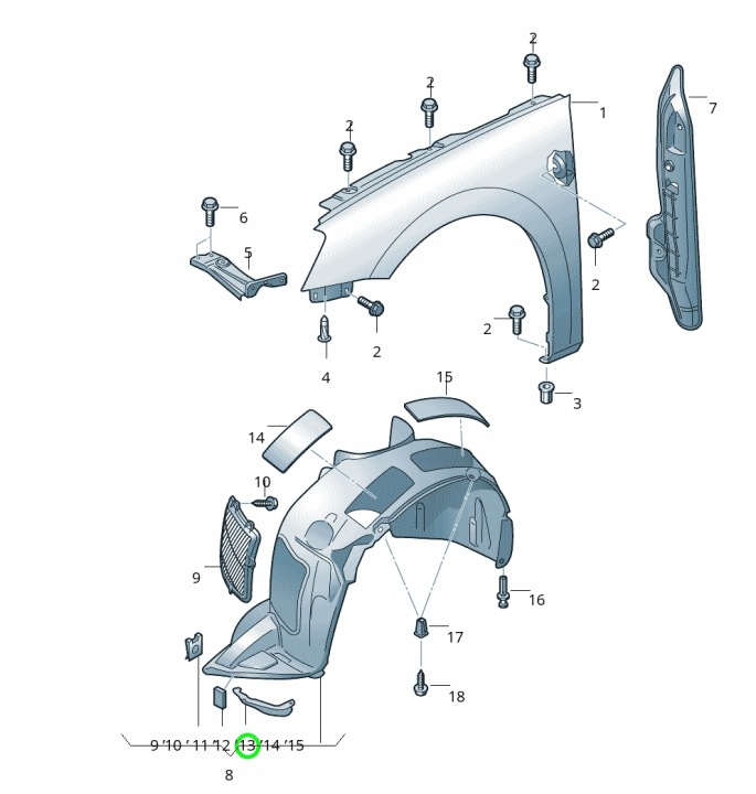 SPOILER PASSAGE DE ROUE SKODA SUPERB III AVANT GAUCHE OE 3V0853887