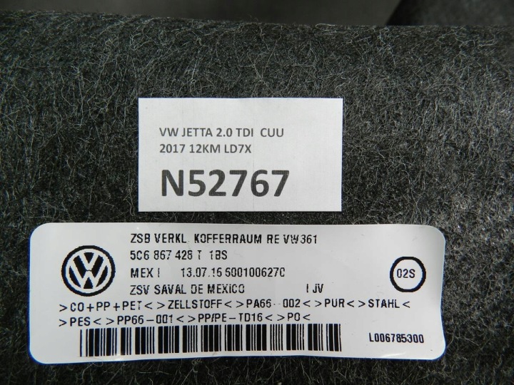 VW JETTA 5C COLLECTEUR COUVERCLES DE COFFRE DROIT 5C6867428T