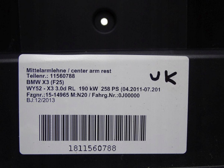 BMW X3 F25 10-17 INSERT BOÎTE À GANTS TUNNELS UK RHD ANGLAIS 105022979