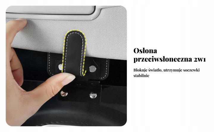 POIGNÉE SUR LUNETTES ANTI-SOLAIRE VERS VOITURES AVEC PU CUIRS AVEC KONTRASTOWYM PRZESZYCIEM, VERS MONTAGE SUR OSLONIE PRZECIWSLONECZNEJ, NOIR