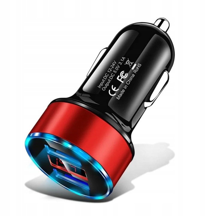 CAR CHARGER 3.1A QUICK CHARGE DUAL USB PORT DIODO LUMINOSO LED DISPLAY CIGARETTE LIGHTER 