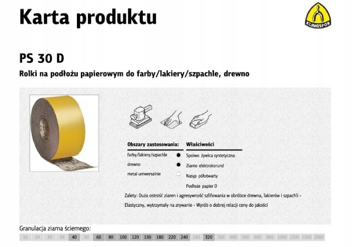 KLINGSPOR PAPIER SCIERNY GALET P180 115MM X 50M