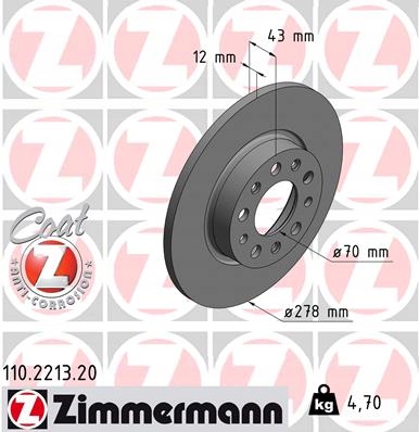 110.2213.20 ZIM DISCO FRENOS ALFA 159 1.8-22 PARTE TRASERA 278X12 