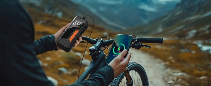 COMPRESSEUR POMPE LED VERS PNEUS VÉLO AUTOMOBILE POWERBANK 4500 MAH