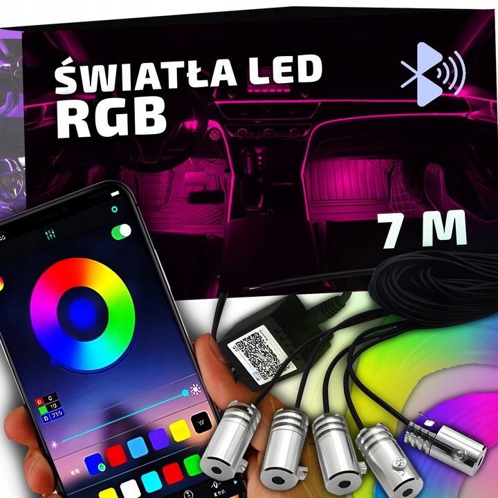 CABLE DE FIBRA ÓPTICA PARA COCHE AUTO ILUMINACIÓN CABINAS BRIDA 7M RGB + APLIKACJA 