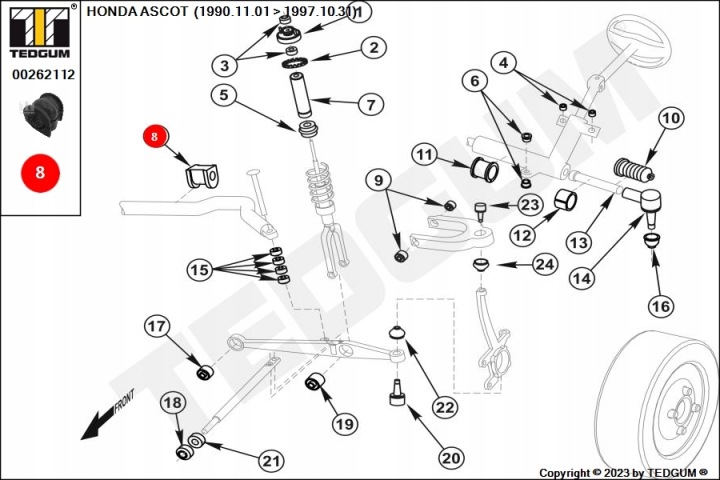 CAOUTCHOUC STABILISATEUR AVANT INTERNE HONDA