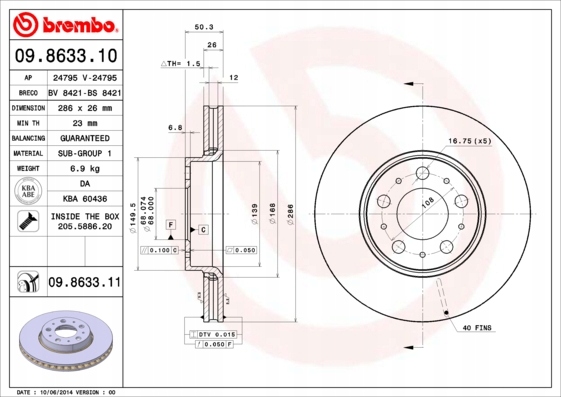 DISCOS ZAPATAS PARTE DELANTERA BREMBO VOLVO S80 I 2.5 T 