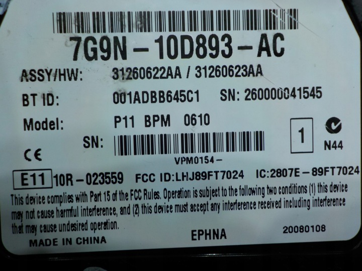 LAND ROVER FREELANDER II 2.2 TD4 08R 5D MODULE BLUETOOTH 7G9N-10D893-AC