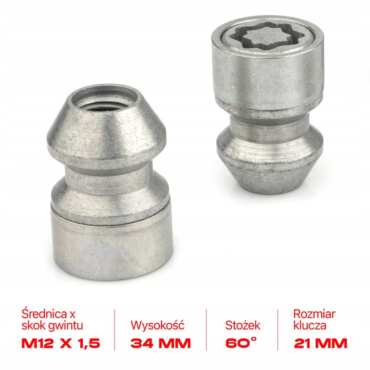 PUERCAS ANTYKRADZIEZOWE KIA MAZDA HYUNDAI M12X1,5X34MM CONO 2 LLAVES 