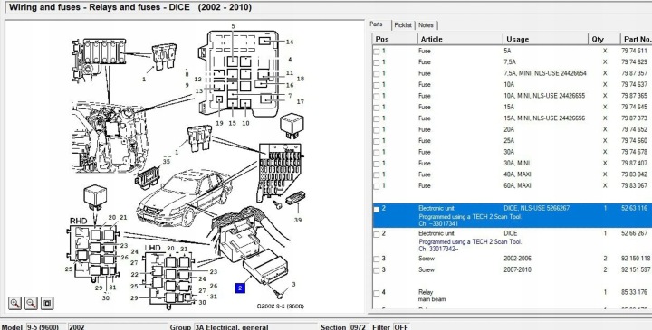 SAAB 9-5 2001 MODULES CONFORT